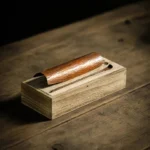 handmade hammered brass tea scoop and tea spoon set with wood base