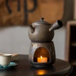 handmade ceramic chinese teapot with candle tea warmer set