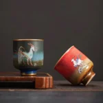 handmade ceramic deer pattern gongfu tea cup 100ml side view