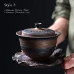 handmade rustic gaiwan tea set style b with nature-inspired saucer