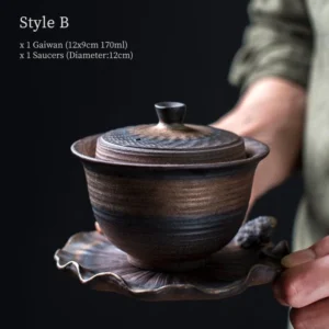 handmade rustic gaiwan tea set style b with nature-inspired saucer