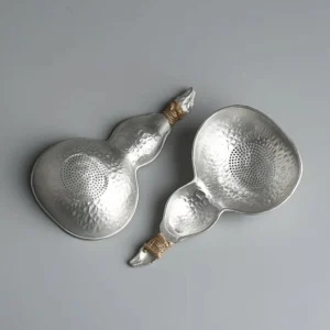 handmade gourd shape loose leaf tea strainer spoon overall view