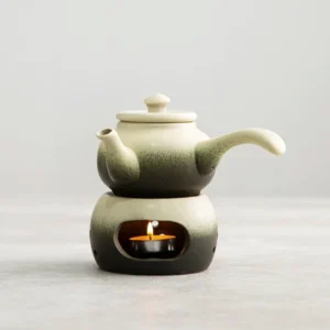 full set of handmade gradient ceramic kyusu teapot with candle warmer