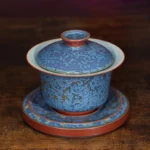 handmade jun kiln blue 160ml gaiwan tea set full view