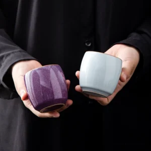 handmade chinese jun kiln ceramic tea cup 120ml side view