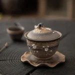 Handmade plum blossom relief ceramic gaiwan tea set 200ml full view
