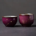 handmade purple glaze kintsugi gongfu tea cup angle view
