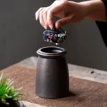 handmade rustic brown airtight ceramic tea jar