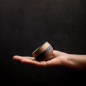 collection of handmade rustic clay tea tasting cups for gongfu tea ceremony