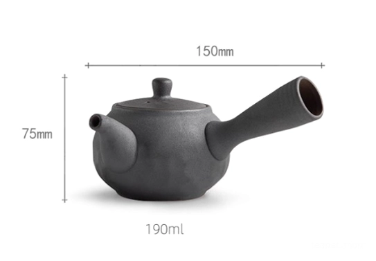 side angle view of handmade side handle kyusu teapot