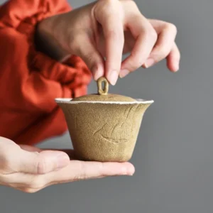 full view of handmade wabi-sabi 100ml gaiwan tea set