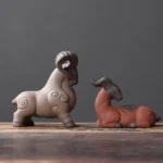 full set of two handmade yixing zisha goat tea pets with sanyang kaitai auspicious meaning