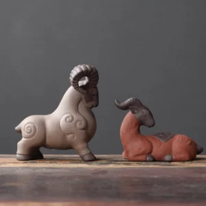 full set of two handmade yixing zisha goat tea pets with sanyang kaitai auspicious meaning