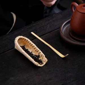 handwoven bamboo tea scoop and tea trough full set display