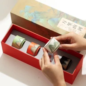 full set of 70ml ink mountain landscape ceramic gongfu tea cups with gift box