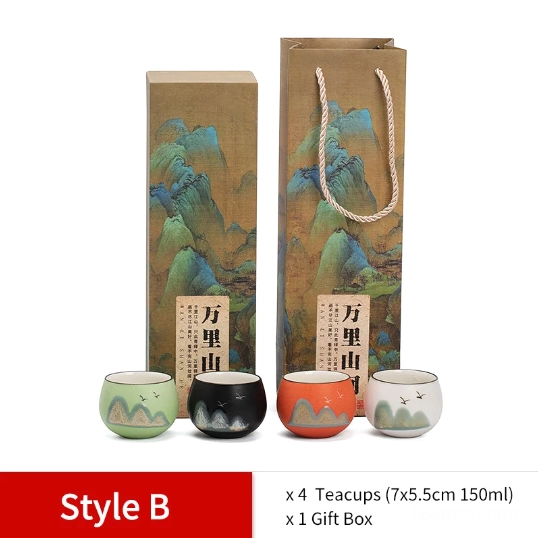 premium gift box packaging for 70ml ink mountain ceramic tea cup set