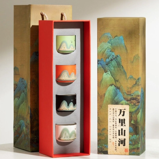 black 70ml ink mountain landscape ceramic gongfu tea cup close up