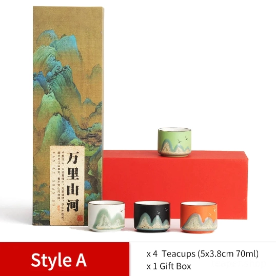 green 70ml ink mountain landscape ceramic gongfu tea cup close up