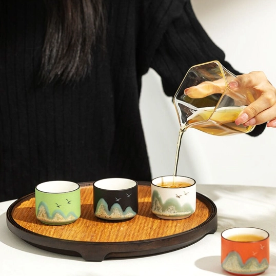 white 70ml ink mountain landscape ceramic gongfu tea cup close up