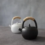 japanese minimalist 210ml ceramic teapot with hemp wrapped handle overall view