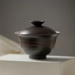 handcrafted japanese black clay gaiwan 140ml front view