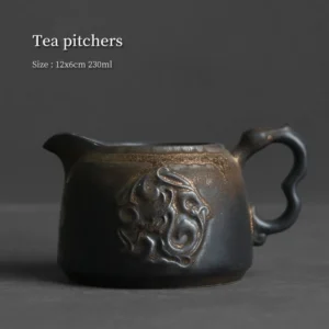 full side view of jingdezhen embossed dragon pattern gong dao bei tea pitcher