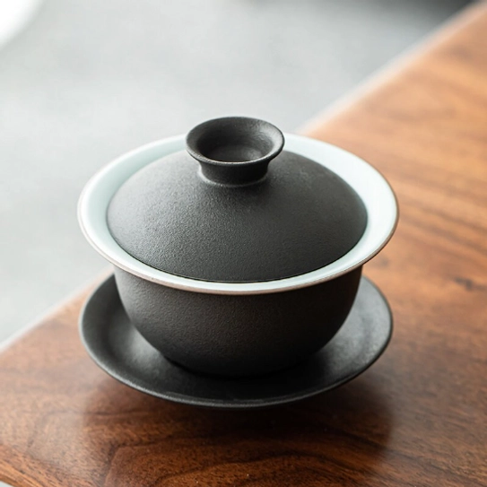 Matte black 130ml Jingdezhen porcelain gaiwan tea set