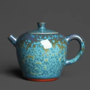 Handmade Jun Kiln turquoise blue kiln changed ceramic teapot 210ml front view