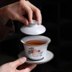 full set view of kawaii cat ceramic gaiwan tea set 160ml