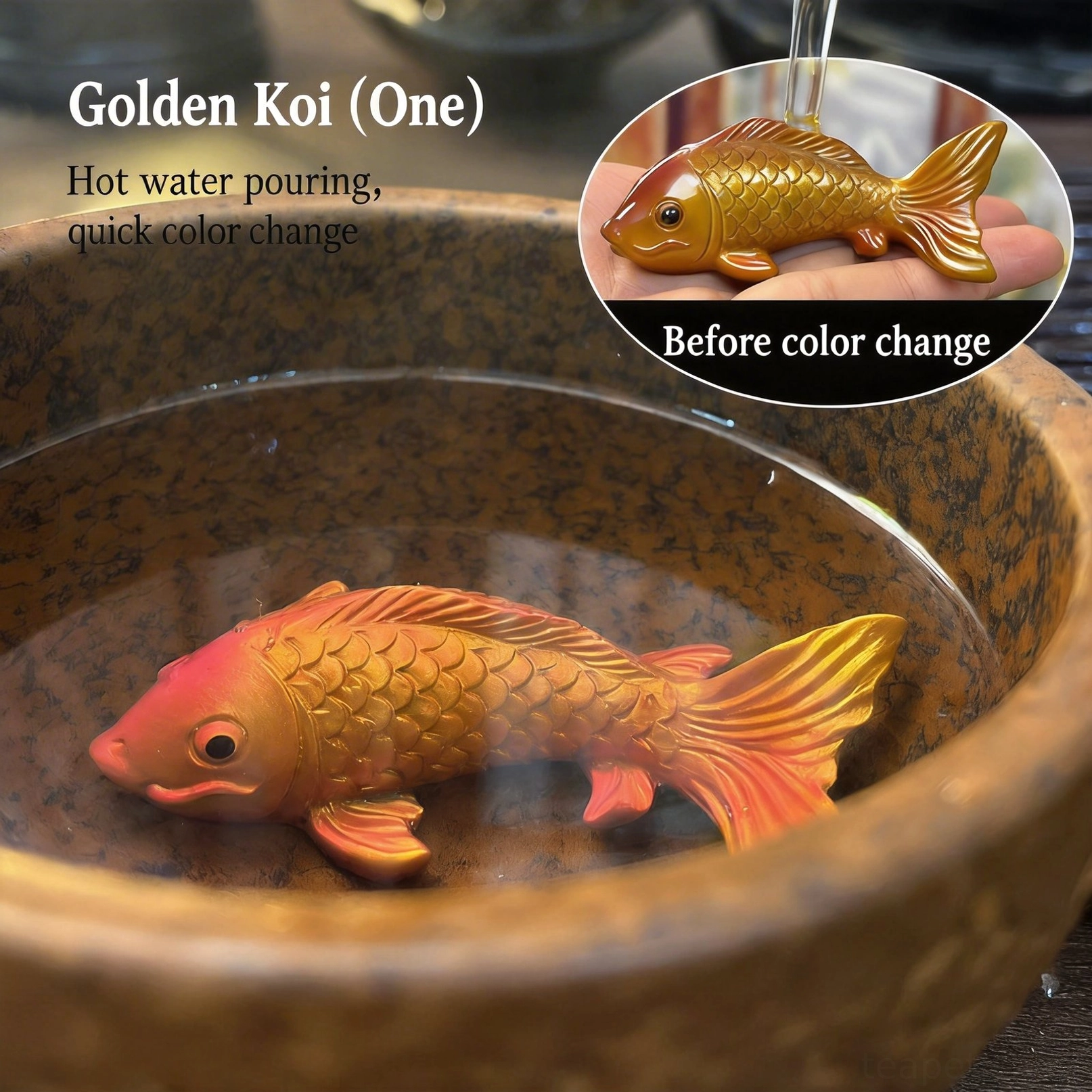before and after color change of heat reactive koi tea pet
