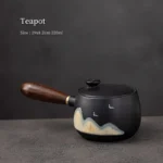 hand painted black ceramic kyusu teapot with wooden side handle 320ml