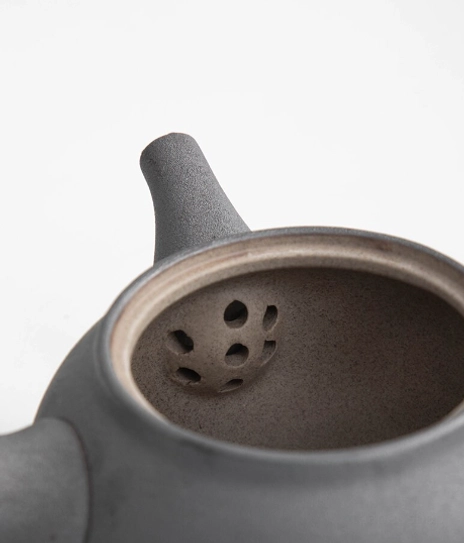 top view of kyusu teapot showing built-in ceramic filter