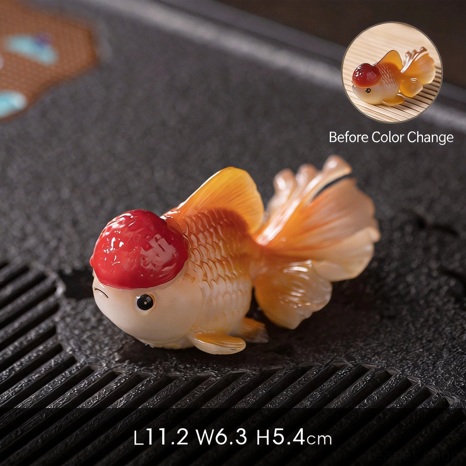 Lionhead goldfish style color changing tea pet showing off detailed handcrafted sculpting