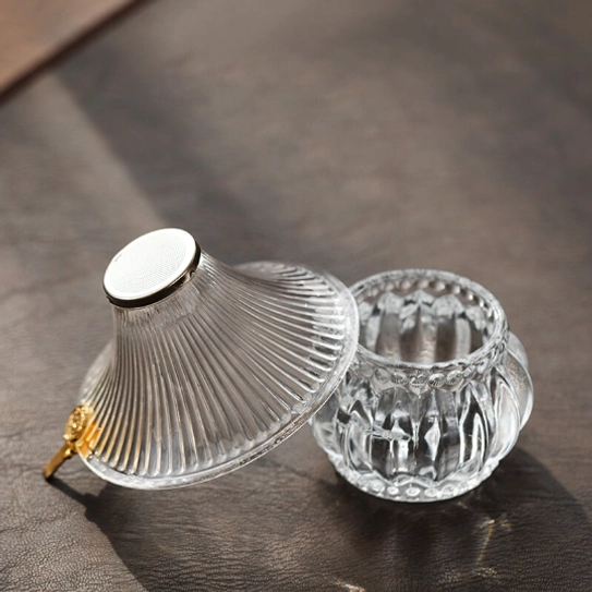top view of fine stainless steel mesh filter of glass loose leaf tea strainer