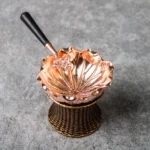 Full set of lotus shape brass loose leaf tea strainer with matching holder