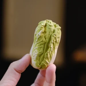 Handcrafted lucky baicai cabbage purple clay tea pet on traditional tea tray