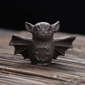 handcrafted lucky bat yixing clay tea pet front view
