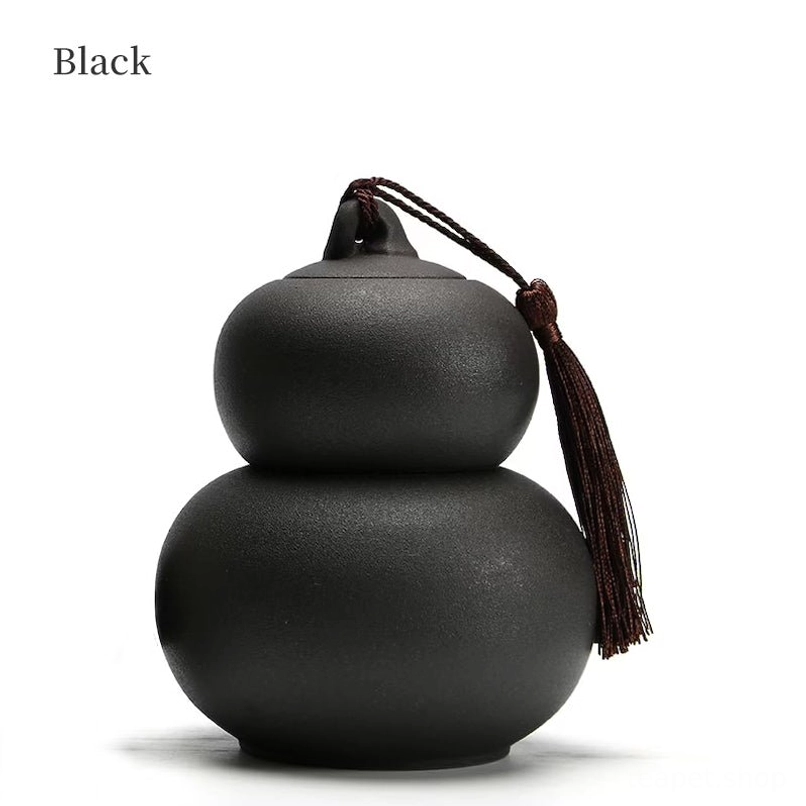 matte black ceramic gourd tea jar full view