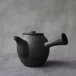 Full side view of matte black ceramic kyusu teapot 360ml