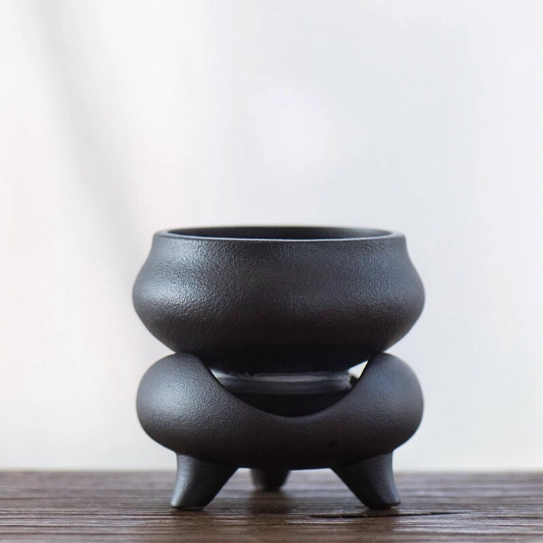 matte black ceramic loose leaf tea strainer with stand full product view