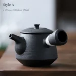 full view of matte black ceramic kyusu teapot 175ml with side handle