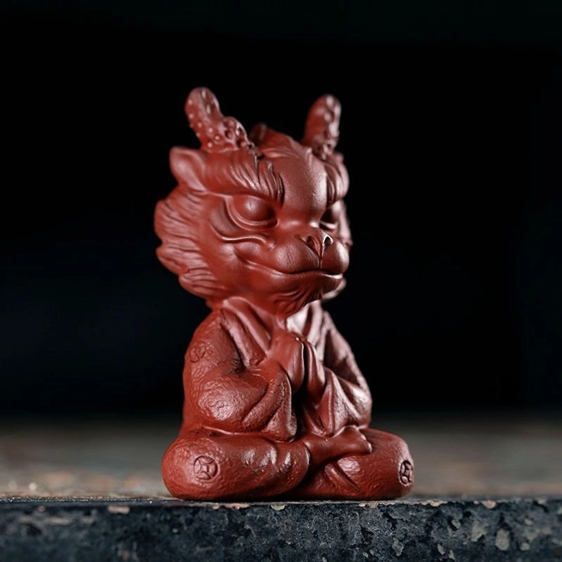 side angle view of meditating dragon zen tea pet figurine