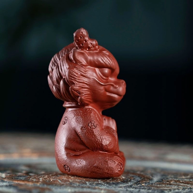 back view of handcrafted meditating chinese dragon tea pet