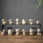 Mini ceramic 12 Chinese zodiac tea pet collection group display