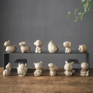 Mini ceramic 12 Chinese zodiac tea pet collection group display