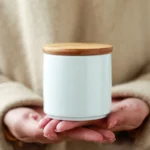 mini ceramic airtight tea jar with bamboo lid front view