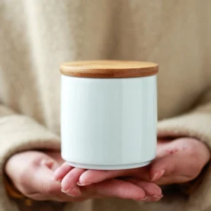 mini ceramic airtight tea jar with bamboo lid front view