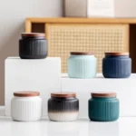 mini ceramic tea jar with wooden lid green variant