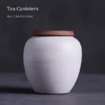 front view of mini white ceramic sealed tea jar