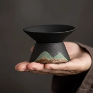 mountain design ceramic loose leaf tea strainer overall view
